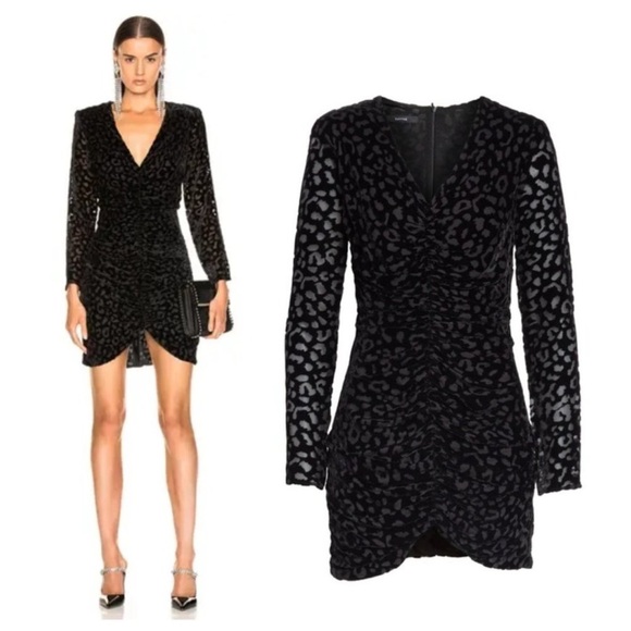 SMYTHE Leopard Print Devore Velvet Ruched Dress - Size 4 - Picture 1 of 8